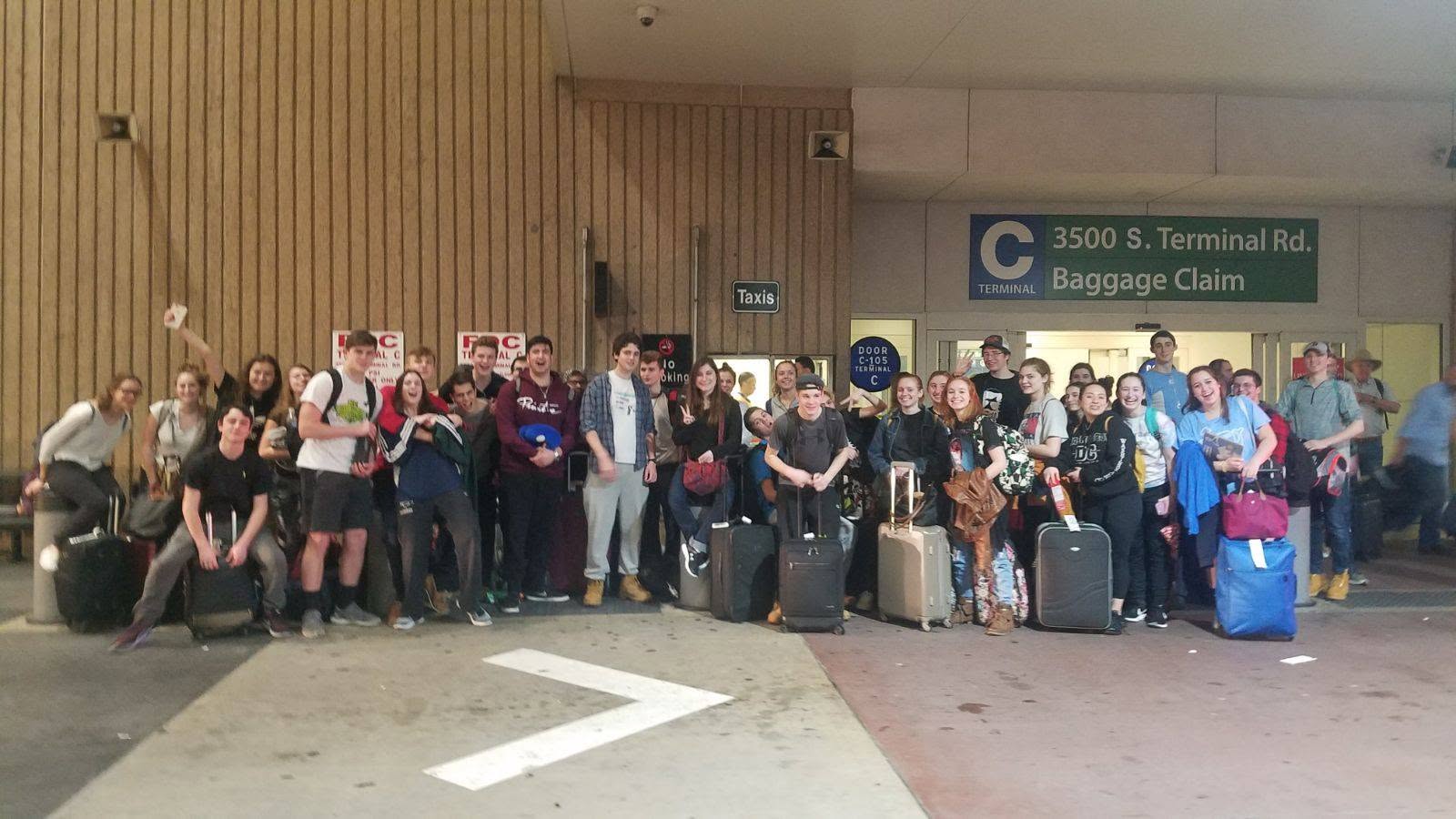 Forty North Shore teenagers with Chabad of the North Shore and 1Mitzvah arriving at Houston Airport Terminal C for a week of rebuilding.